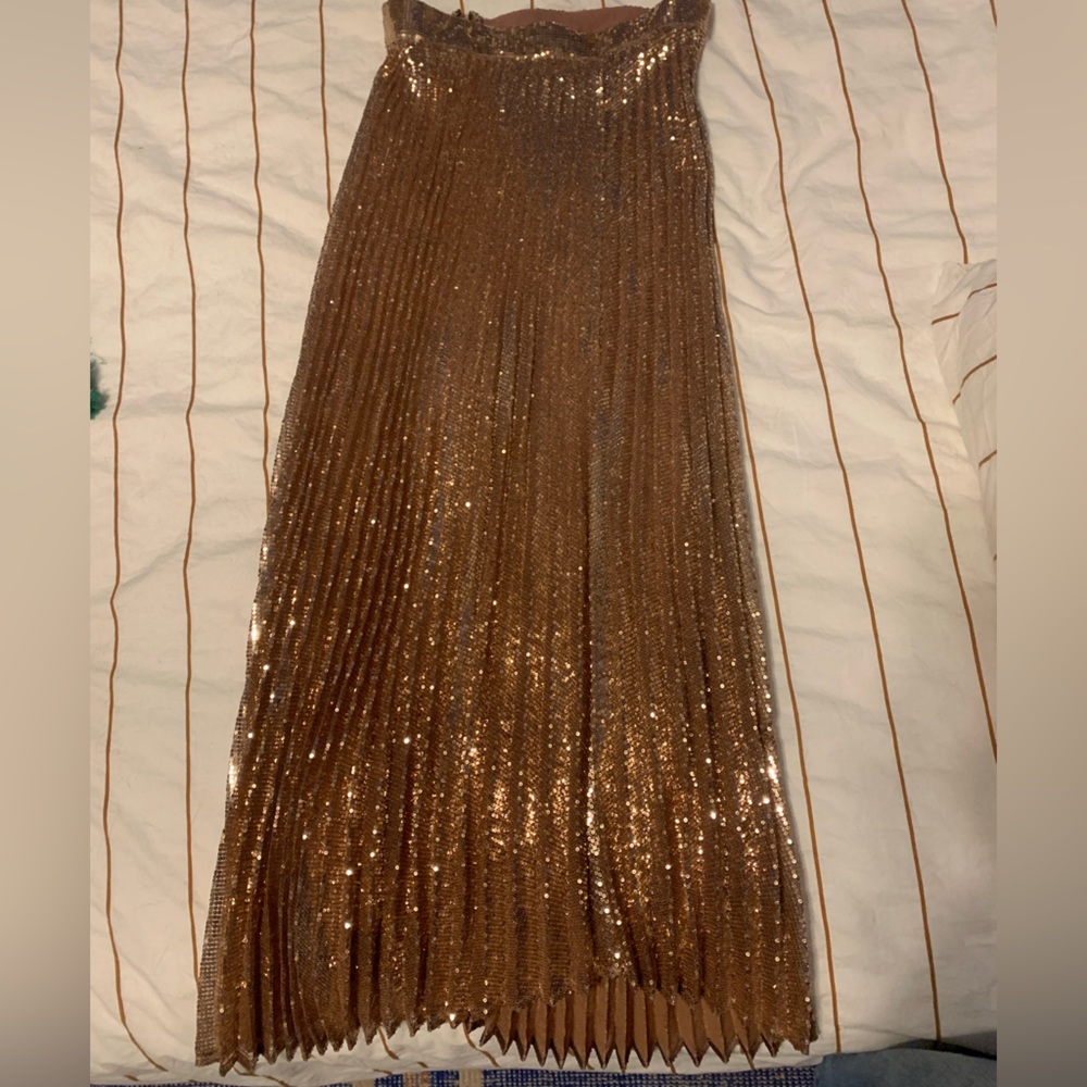 Flannel, Copper / Rose Gold Sequined Maxi Skirt